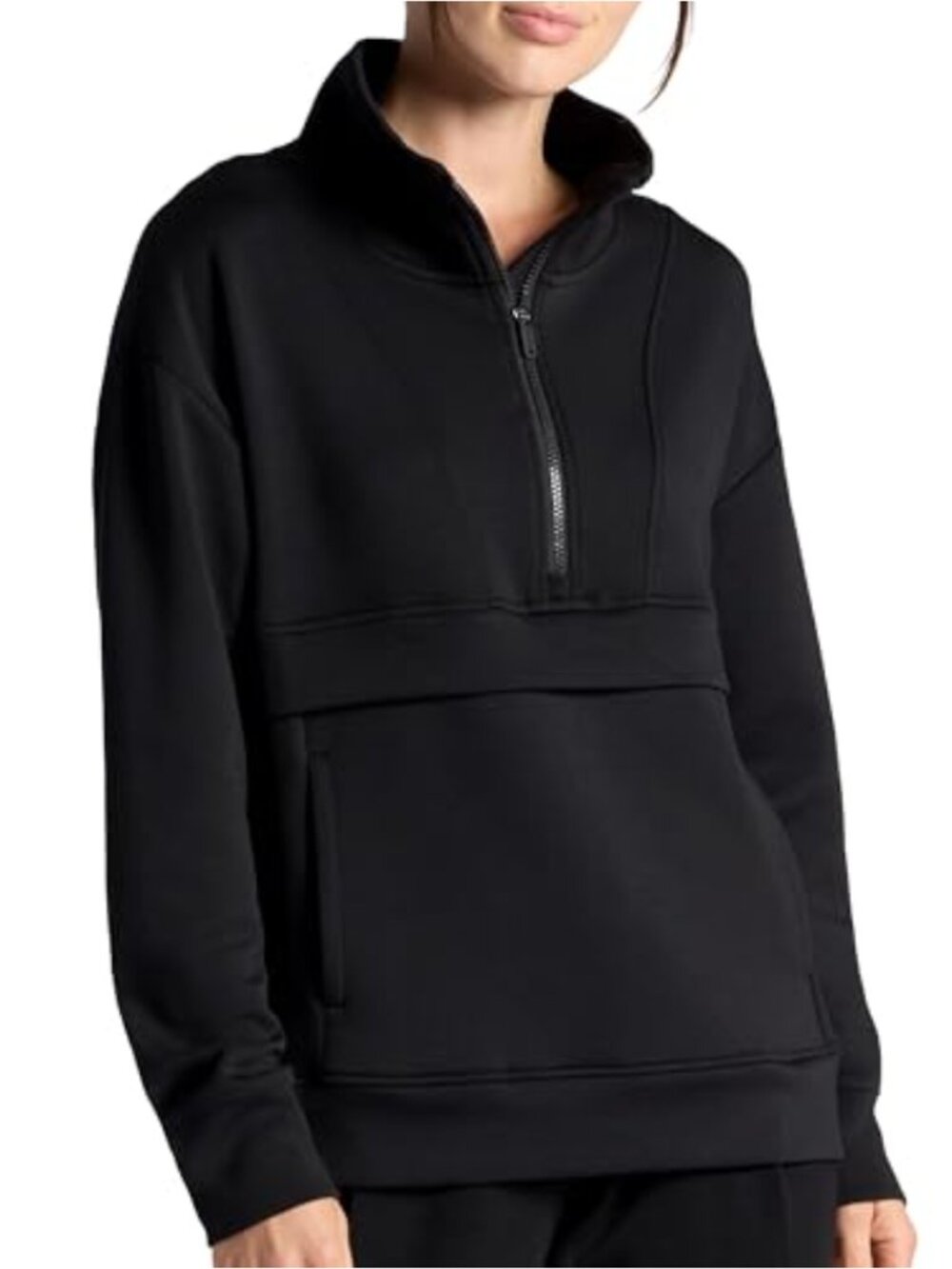 Gaiam Crop Quarter-Zip Pullover Kangaroo Pocket Yoga Activewear Sweatshirt
